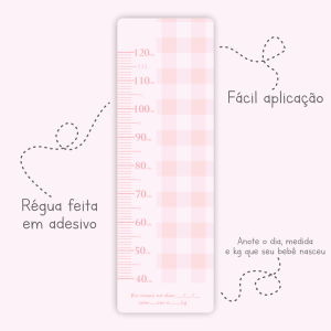 RÉGUA DE CRESCIMENTO - XADREZ ROSA Vinil 0,010mm - Auto adesivo    Fosco e Liso 